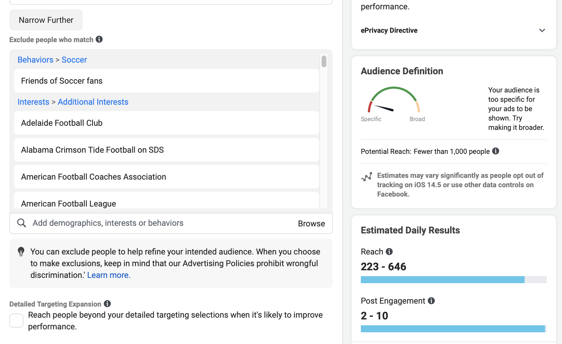 interestinsights interests added to exclude people from the audience