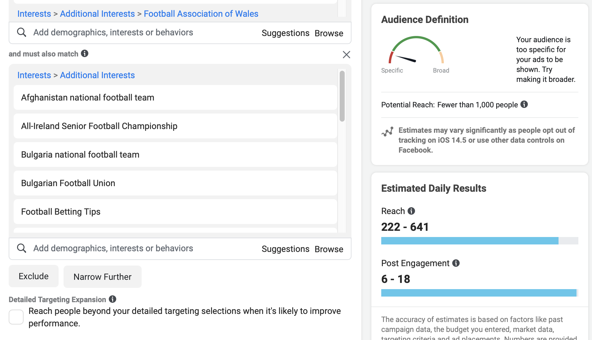 interestinsights interests added to narrow audience