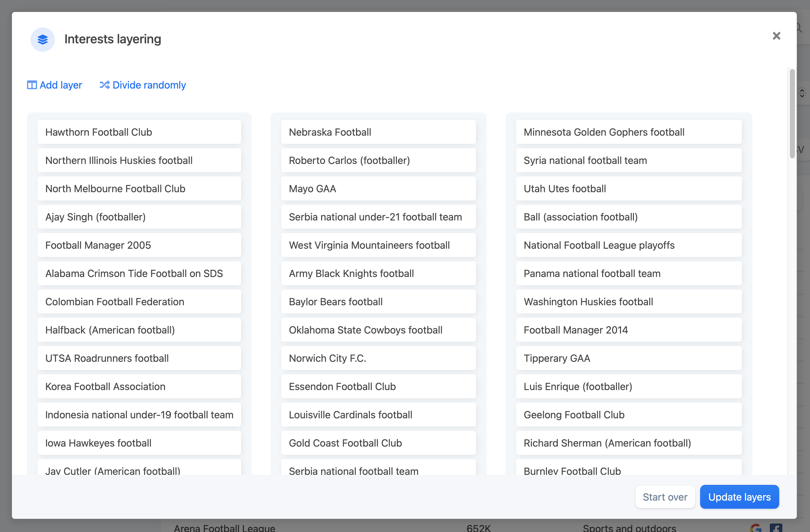 interestinsights interests divided randomly into layers